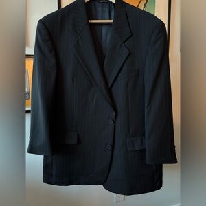 Holt Renfrew Vtg Blazer Suit Jacket Navy Pinstripes Wool 46R Made in Canada
